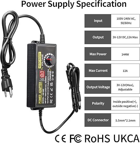 Miniatura 6 de Fuente de alimentación universal ajustable 3V ~ 12V 12A 144W Adaptador de corriente de conmutación variable 100V-240V AC a DC transformador con 14