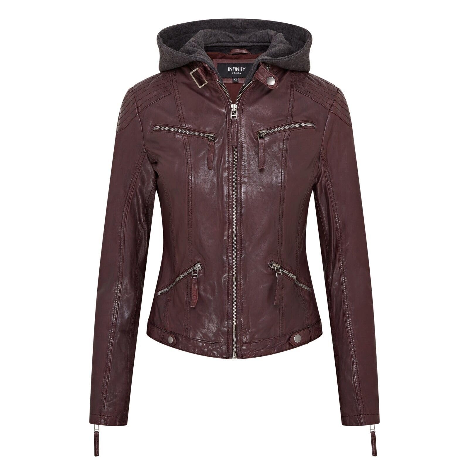 Infinity Leather Men's   Burgundy Hooded Classic Biker Jacket - Brazzaville in Size M, BrandAlley