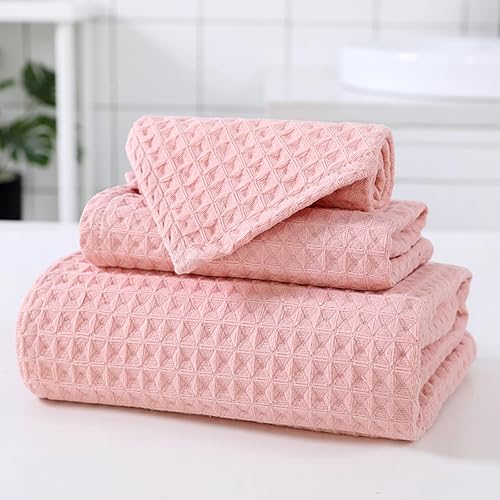 Toallas de baño rosas, ultra suaves, juego de toallas de baño de 3 piezas, 100% algodón altamente absorbente, toalla de baño ligera, de secado