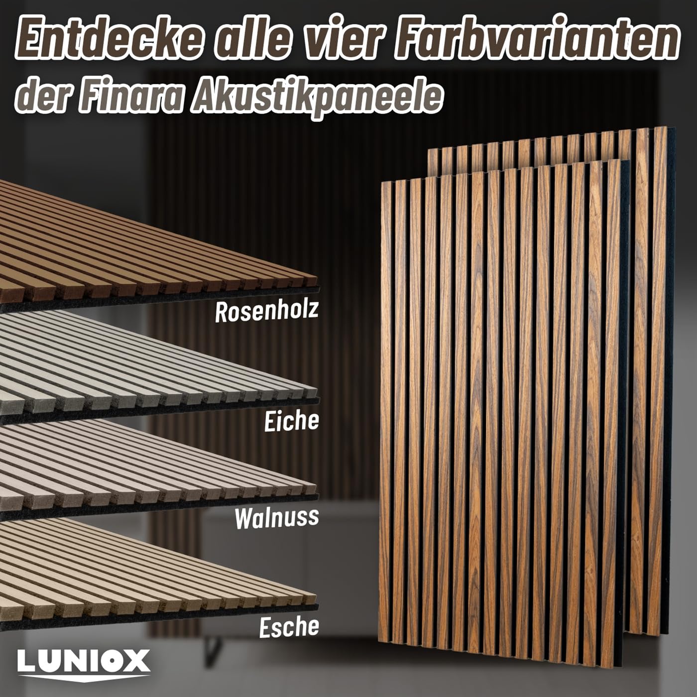 4X Akustikpaneele Rosenholz 119x59,5x2,1cm, Wandpaneele, Schallabsorber, Wandverkleidung, Schallschutz
