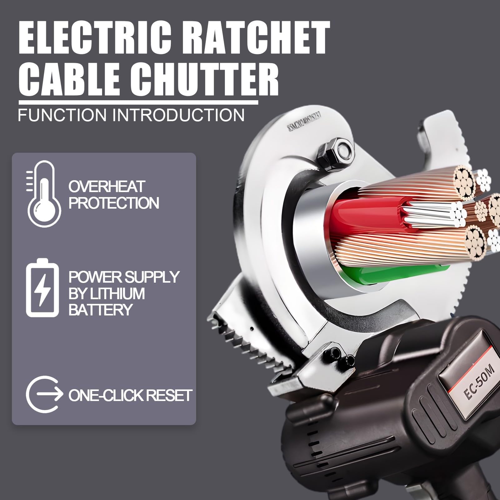 Herramienta de corte de alambre eléctrica inalámbrica, cortador de alambre de trinquete con baterías recargables y caja de herramientas, tijeras de cable industriales para aluminio, cobre y cable