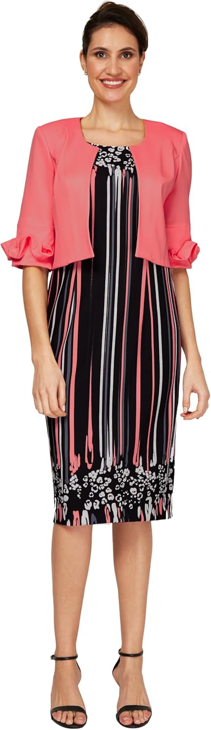 maya brooke embroidered jacket dress Maya Brooke Short Plus Size Print Jacket Dress 29052 main image 0