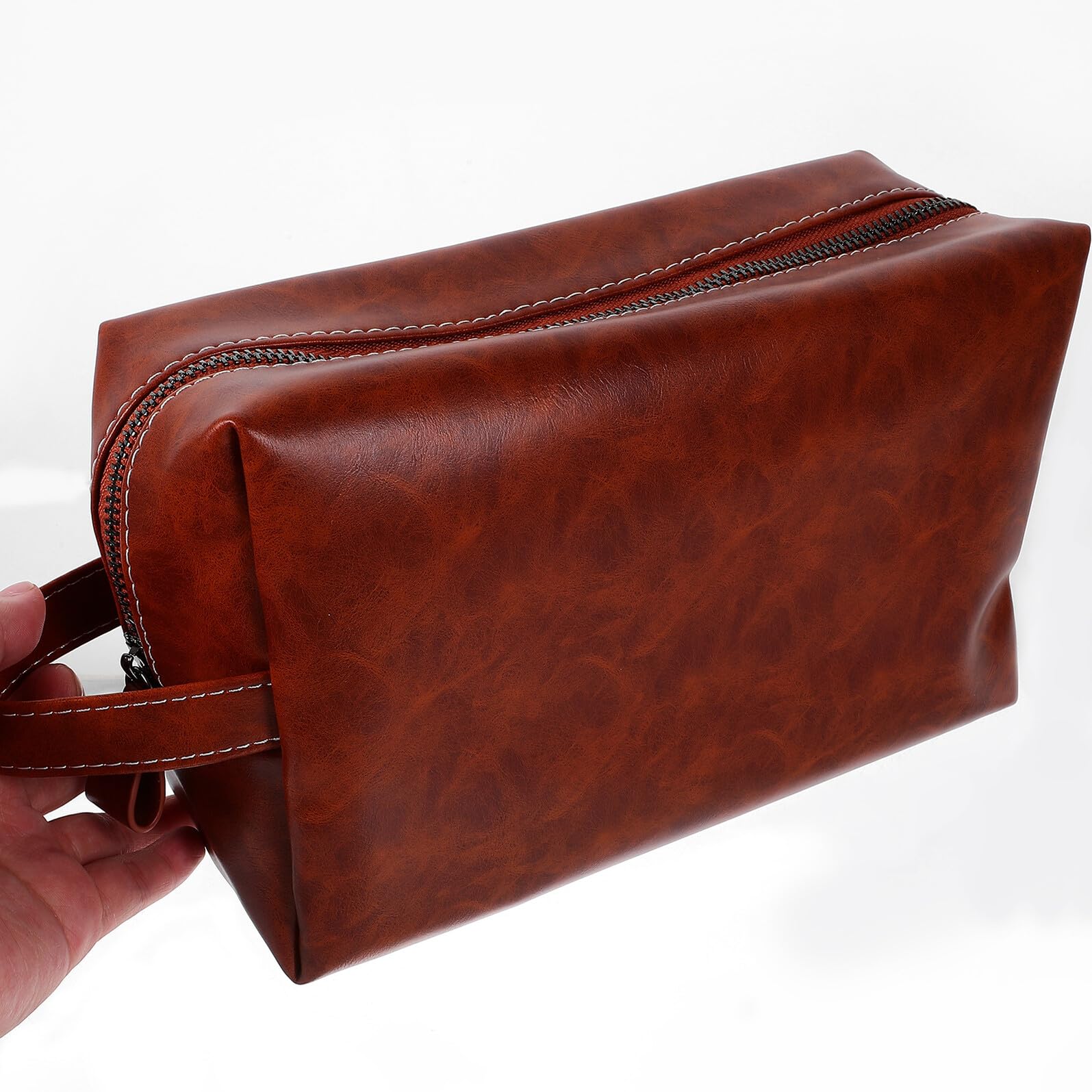 Zerodeko Vintage PU Leder Kulturtasche Herren Große Kapazität Reise Kosmetiktasche Tragbar Leicht Robust Wasserabweisend für Business Outdoor Camping