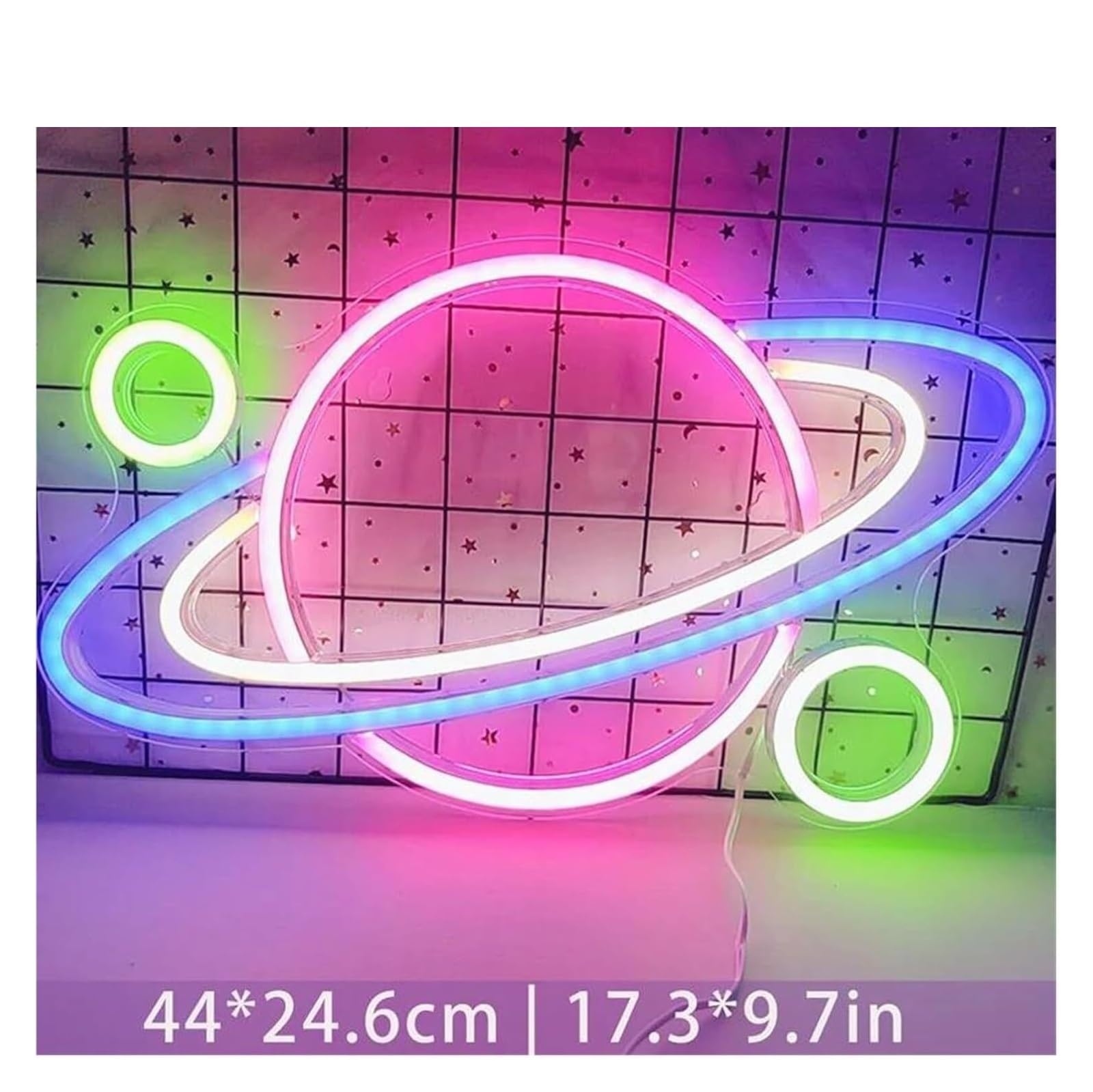 Lampada calmante per l'umore, insegna al neon a forma di pianeta e astronave, decorazione per camera da letto