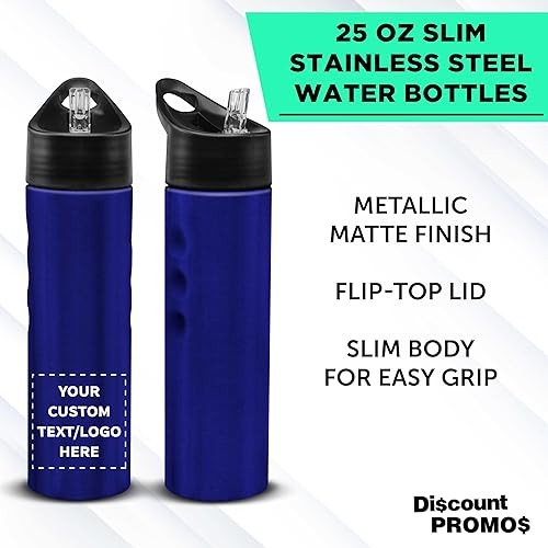 Miniatura 3 de DISCOUNT PROMOS Botellas de agua de acero inoxidable delgadas personalizadas de 25 onzas, juego de 61224 con logotipo de texto personalizado,