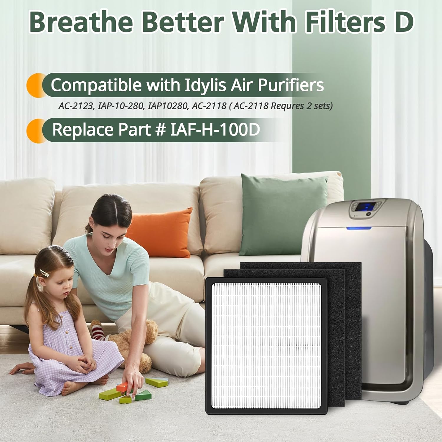 Replacement Filters D for Idylis IAF-H-100D AC-2118 AC-2123 IAP-10-280 IAP10280 Idylis Air Purifiers D Type, Includes 1 HEPA Filter & 2 Carbon Filters - Image 6