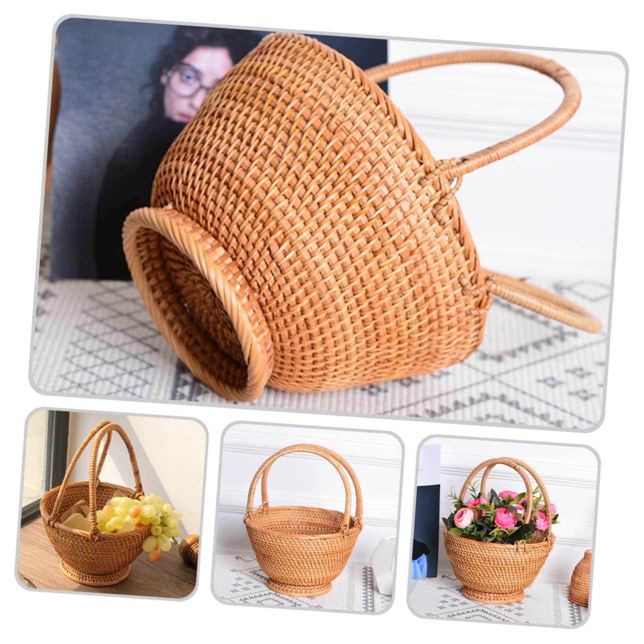 Cesto da Raccolta in Rattan Intrecciato per Frutta, Outdoor