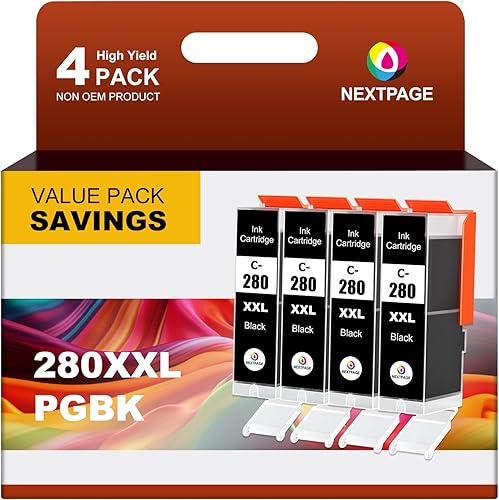 Paquete de 4 cartuchos de tinta negra 280xxl PGBK para Canon 280 PGI-280 PGI-280XXL 280XXL PGBK para Canon PIXMA TR7520 TR8520 TS6120 TS6220 TS8120