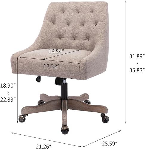 Miniatura 2 de TRIPLE TREE Silla giratoria de 360, silla de tocador, moderna silla de oficina tapizada con base de madera y ruedas, silla de escritorio de altura
