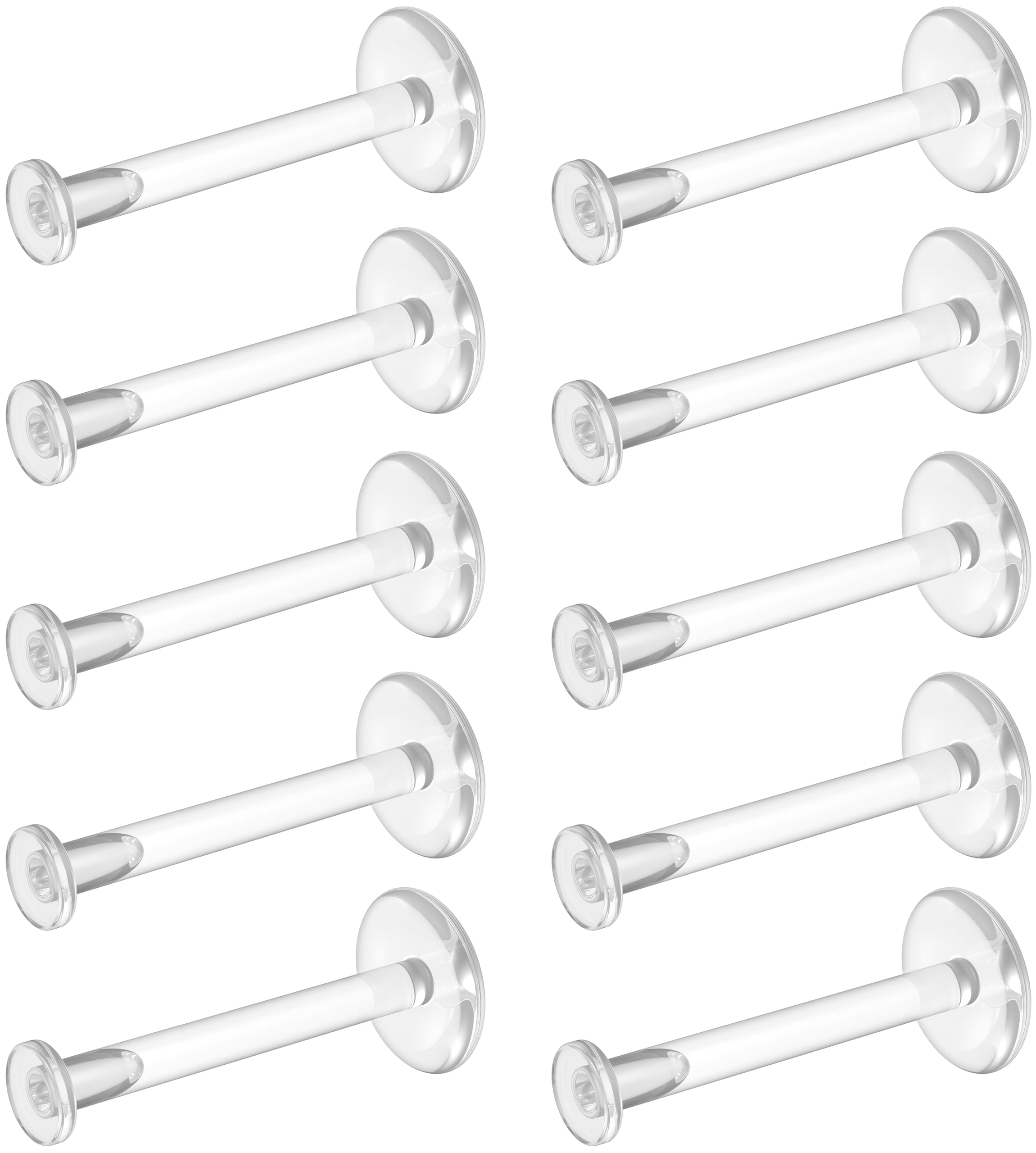 Bioflex Clear Earrings for Sports, Work, School, Surgery, MRI - Clear Piercing Jewelry Labret Studs for Ears, Cartilage, Helix, Tragus, Lip, Medusa, Monroe - Flat Push-In Plastic Earrings (16g, 18g) Piercing Retainers
