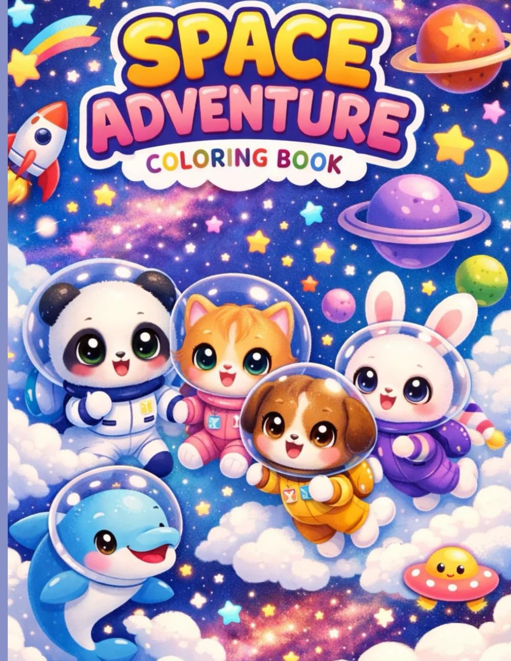 Cute Baby Animals in Space Coloring Book for Kids Ages 3-6: Big & Easy Kawaii Space Animal Coloring Pages for Toddlers and Preschool: 50 Big & Easy ... Kids (Big & Easy Cute Animals Coloring Books)