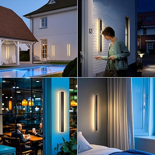 Miniatura 4 de SJIGUANGZ Juego de 2 luces de pared para exteriores, lámpara de pared lineal de 39.37 pulgadas, accesorios de luz LED negros para montaje en pared,