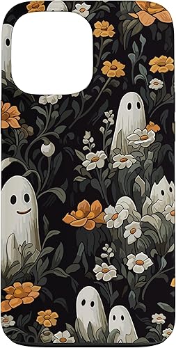 Funda con diseño floral para iPhone 13 Pro Max con diseño de fantasmas espeluznantes de Halloween