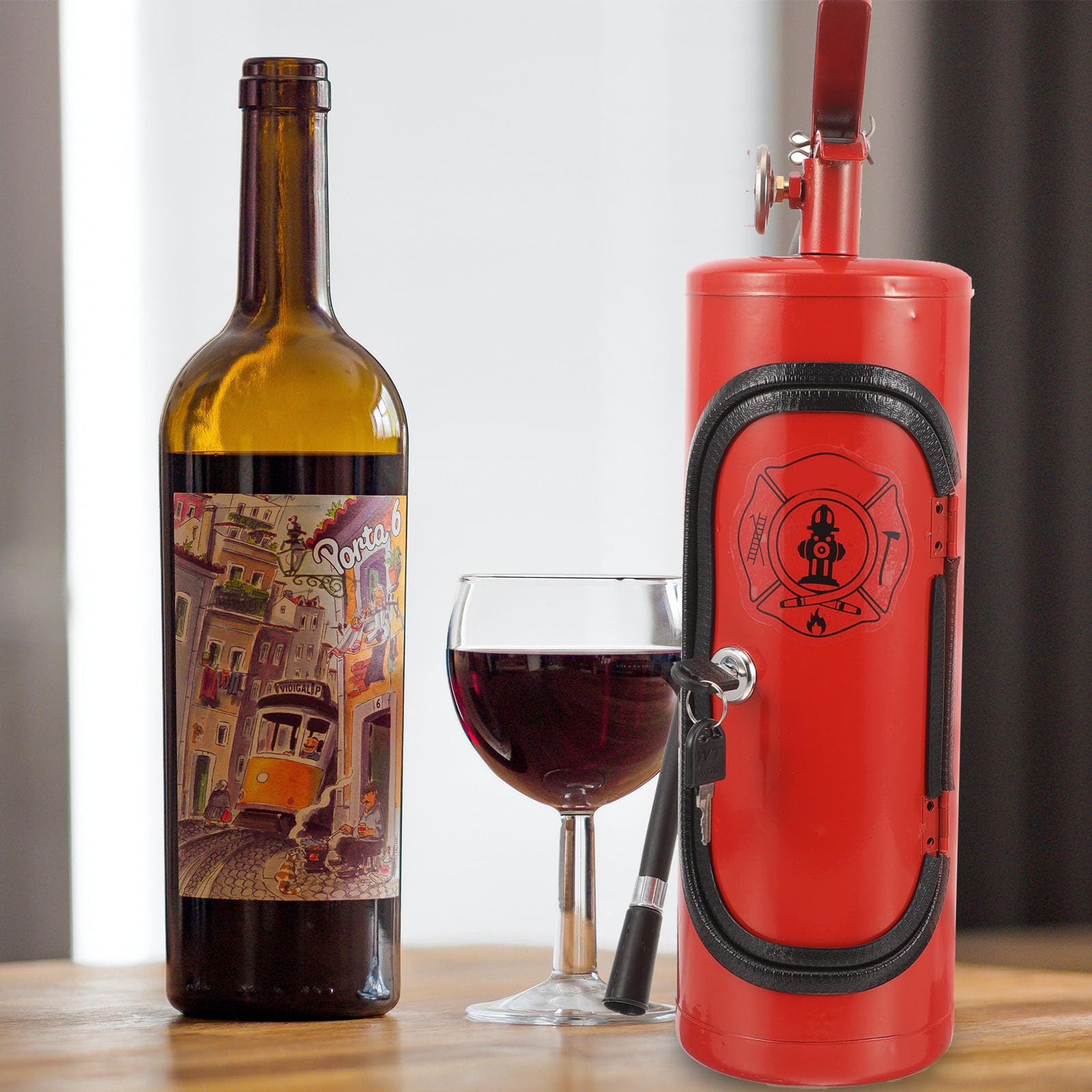 Weinkiste aus Eisen und Kunststoff Feuerlöscher für Weinaufbewahrung