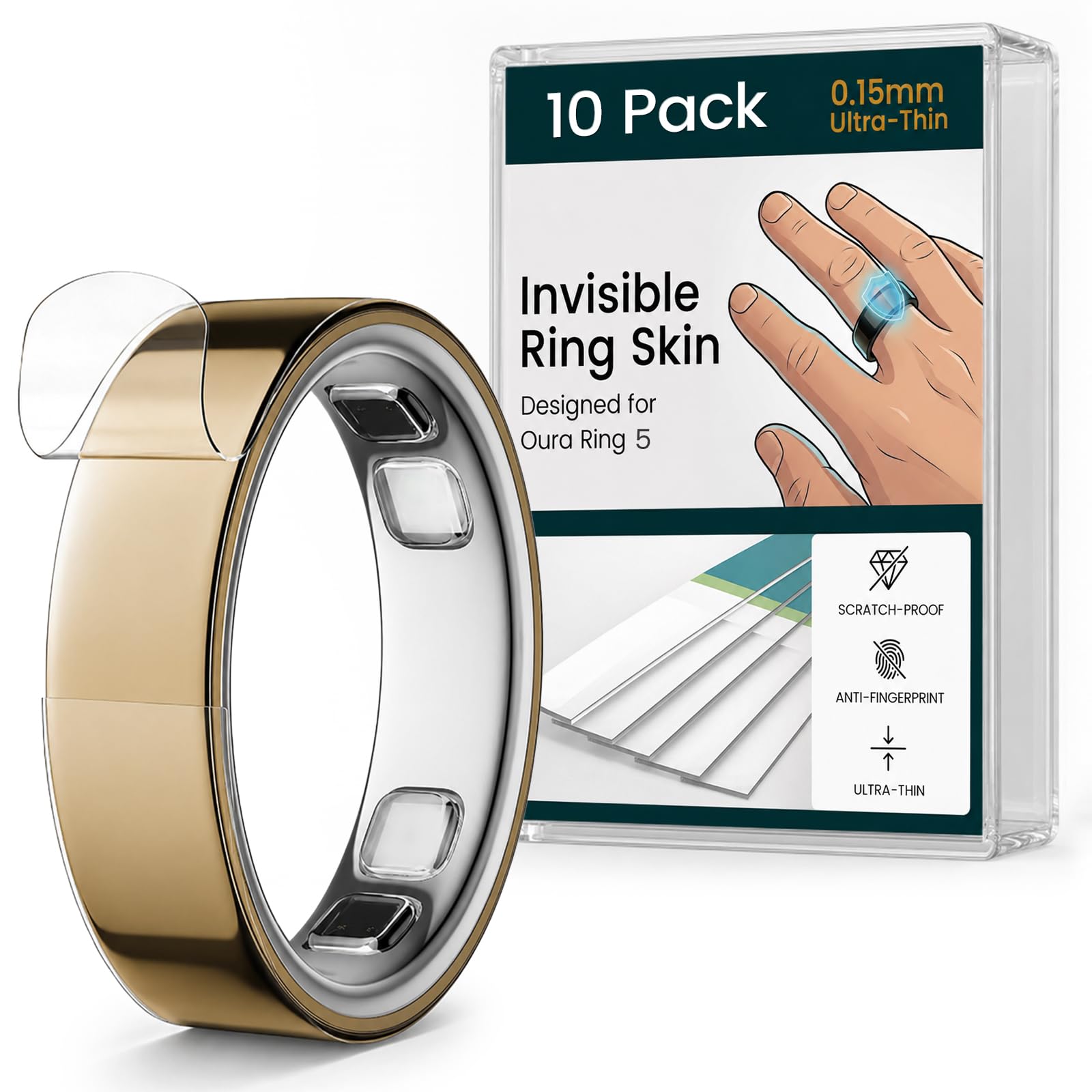 View 1 of 10 Pack Ultra-Thin Clear Skin Cover for Oura Ring Gen 5
