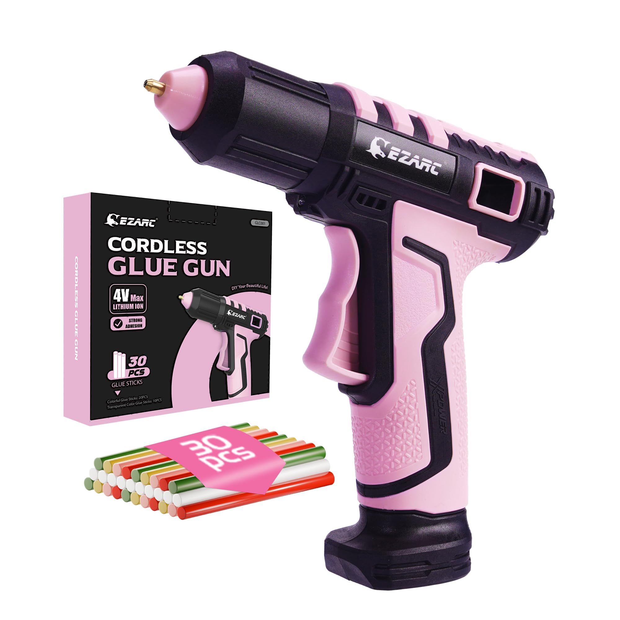 EZARC Cordless Hot Glue Gun, 15s Heating Fast Glue Gun Kit with 30 Pcs Mini Glue Gun Sticks, Automatic-Safety-Power-Off, Built-in 2500 mAh Lithium-ion for Art, Crafts, Decorations, Home Repairs