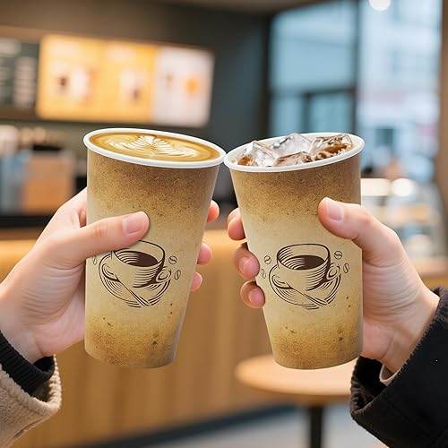 Miniatura 23 de Paquete de 100 tazas de café de Navidad de 12 onzas con tapas, tazas de café de papel desechables para bebidas calientes/frías, oficina, hogar