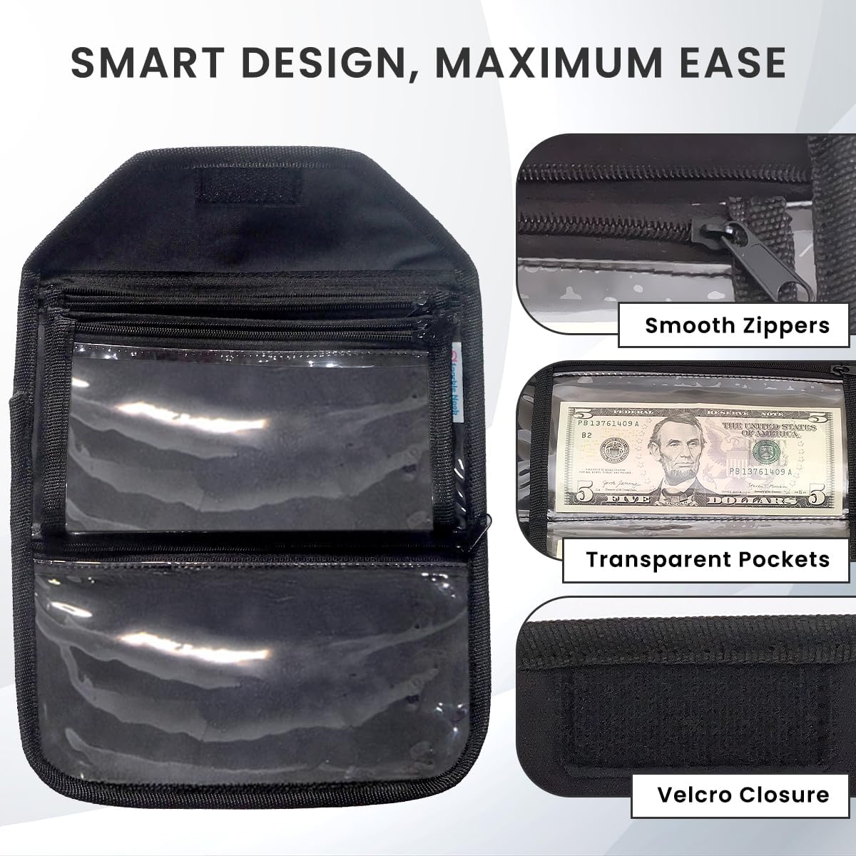 Money Wallet Organizer - 6 Zippered Pouch Multipack, Cash Envelopes for Budgeting and Savings (Black) - Image 4