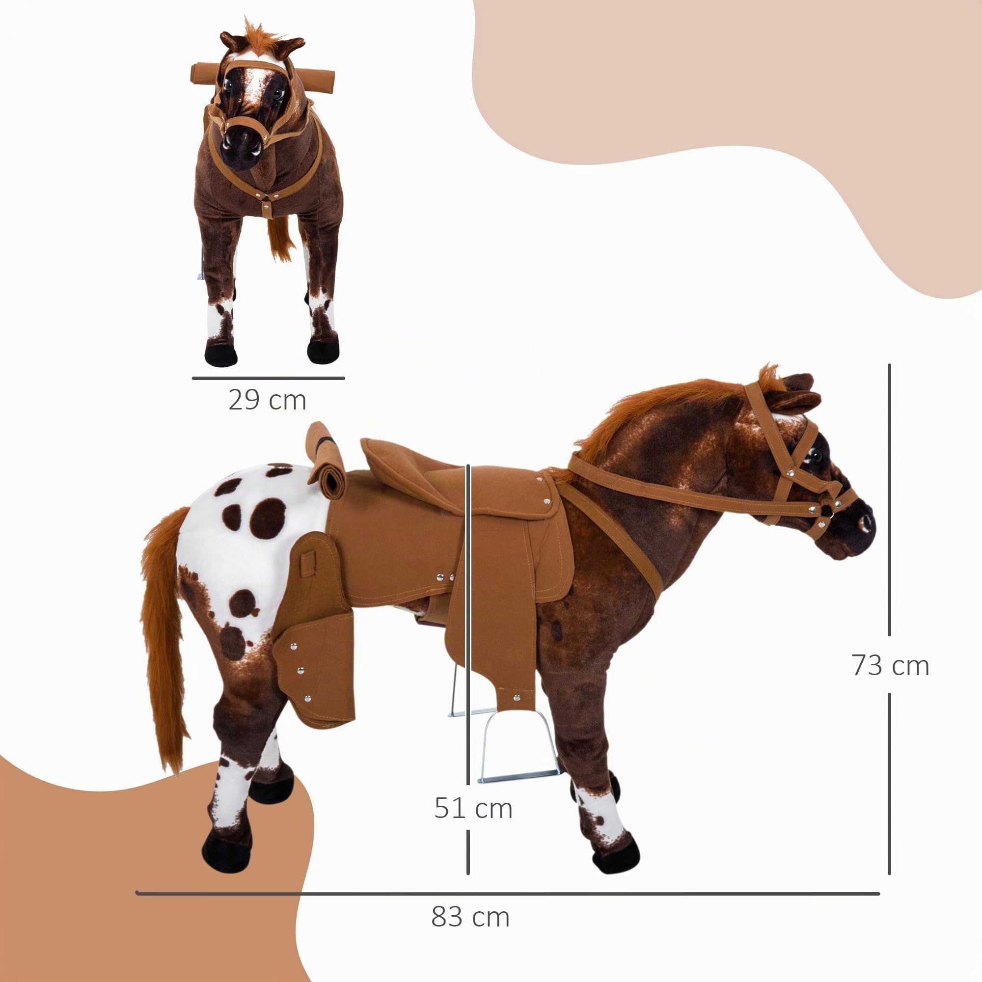 HOMCOM Cheval Debout en Peluche Effets Sonores 85L x 28l x 60H Marron Blanc