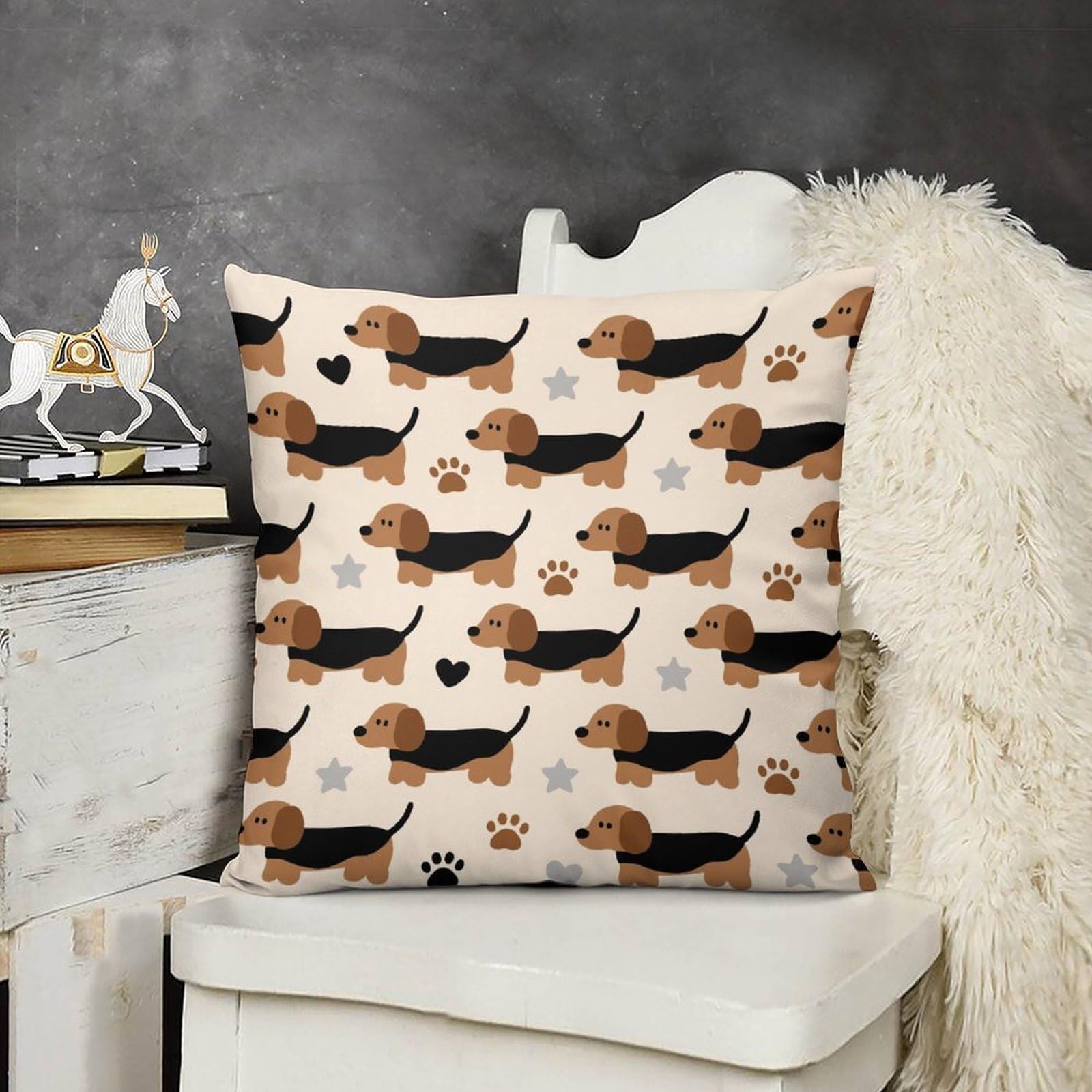 FodPand Boho Farmhouse Dog Pillow Covers with Hidden Zipper 24x24 Soft Plush Cushion Cover Decorative Throw Pillow Cases for Couch Bed Sofa Living Room Indoor Outdoor Home Decor