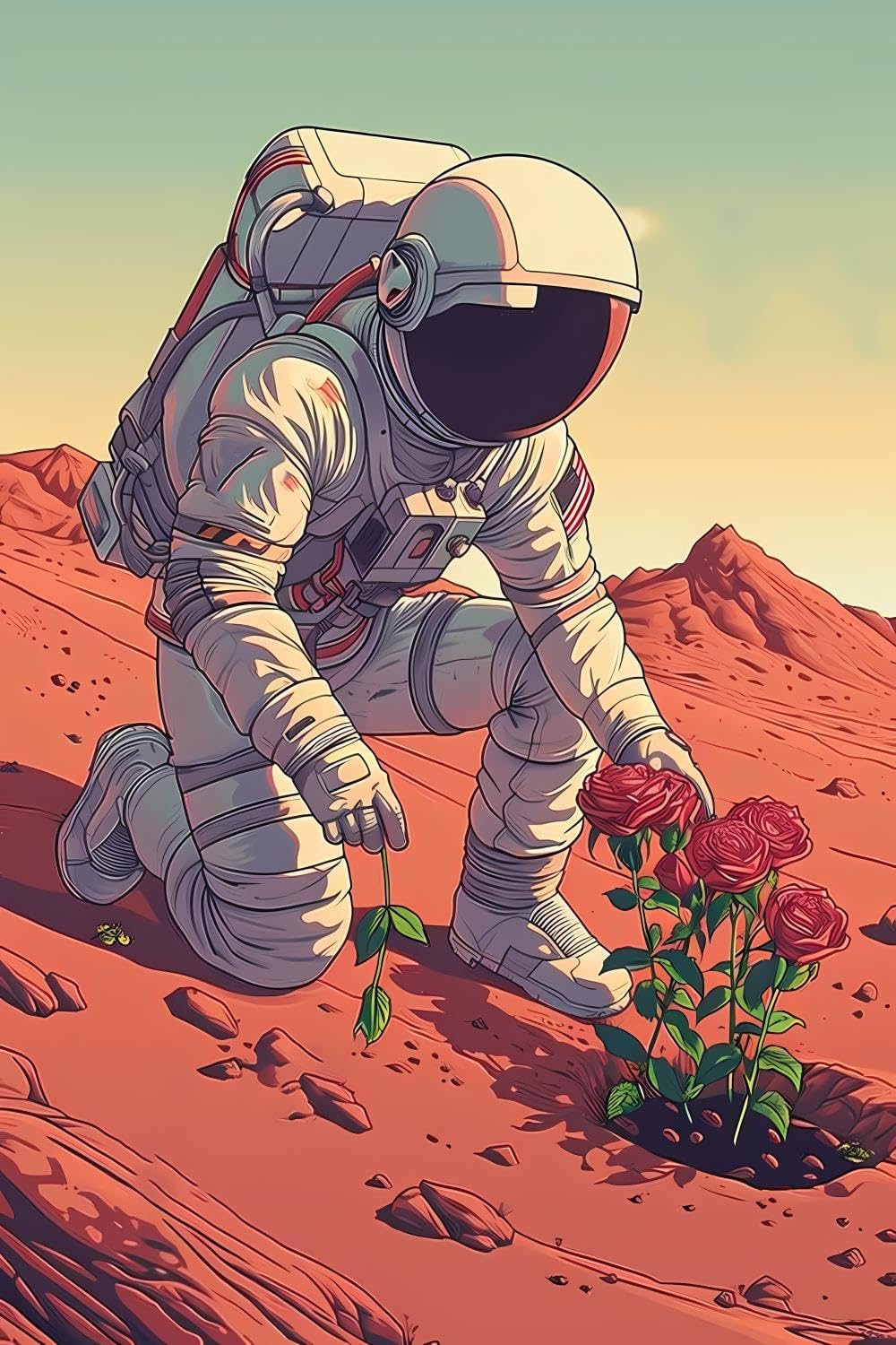 CUEAEAD 5D Diamond Painting Astronaut Growing Roses - Beginners DIY Circle Diamond Cross Stitch Kit, Perfect for Warm Room Decor Wall Decor and Friend Gift (12x18 inch)