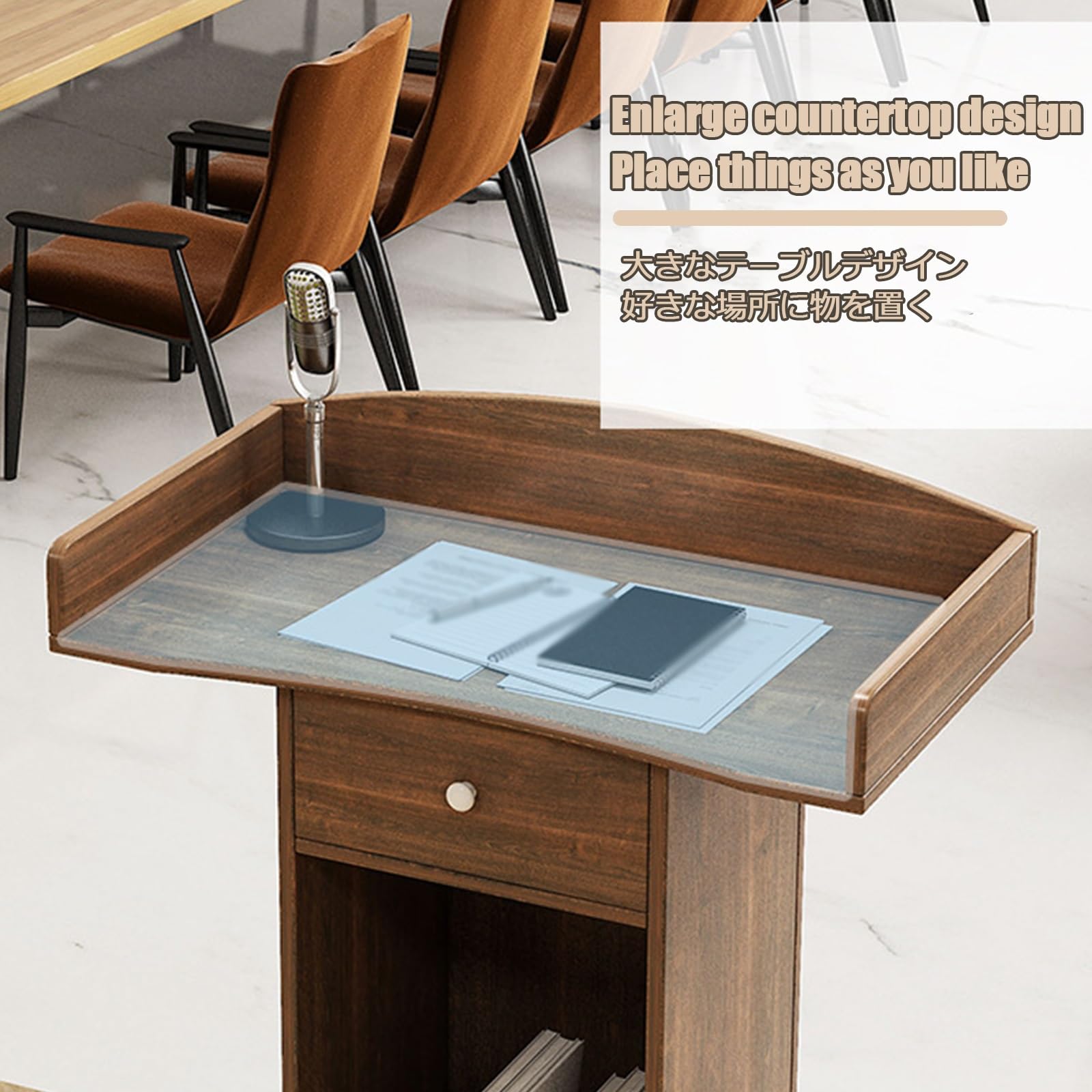 Atril De Conferencia De Madera Podio De PresentacióN Atril Madera Podio Pulpito Soporte De Atriles De Madera con Cajones PúLpito PortáTil para Iglesia Podio De Profesor(Oak with Doors)