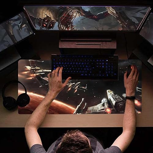 Miniatura 7 de Yotta Alfombrilla de mouse para juegos Space Airplane Wars, XXL, extendida, grande, con borde cosido, impermeable, base de goma antideslizante,