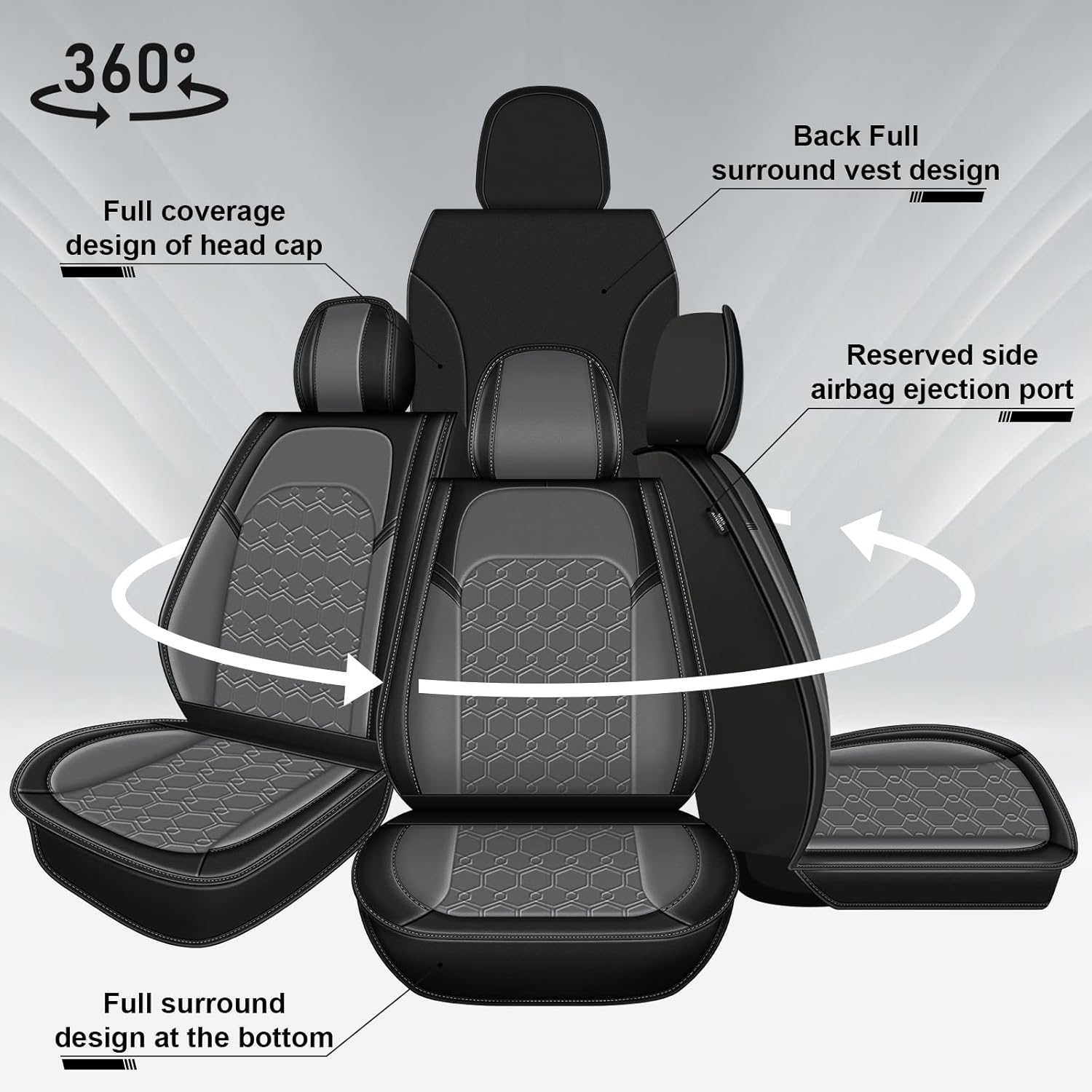 Car Seat Covers Fit for Nissan Rogue Sport 2017-2022 - First Row 2 Seat Waterproof Leather Seat Covers Protector（2 Front Set,Black & Grey）