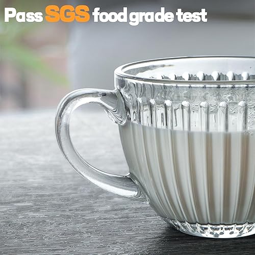 Miniatura 4 de Artena Tazas de café de vidrio de 15 onzas, tazas de café, tazas de té transparentes acanaladas, vasos de café helado, bonitos accesorios de barra