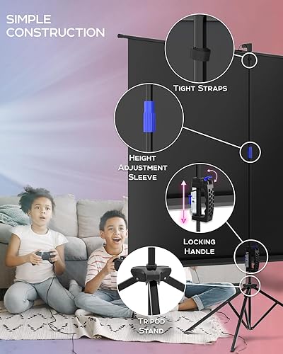 Miniatura 4 de PropVue Pantalla de proyector con soporte de 100 pulgadas, pantalla de proyección para interiores y exteriores para presentaciones de películas u
