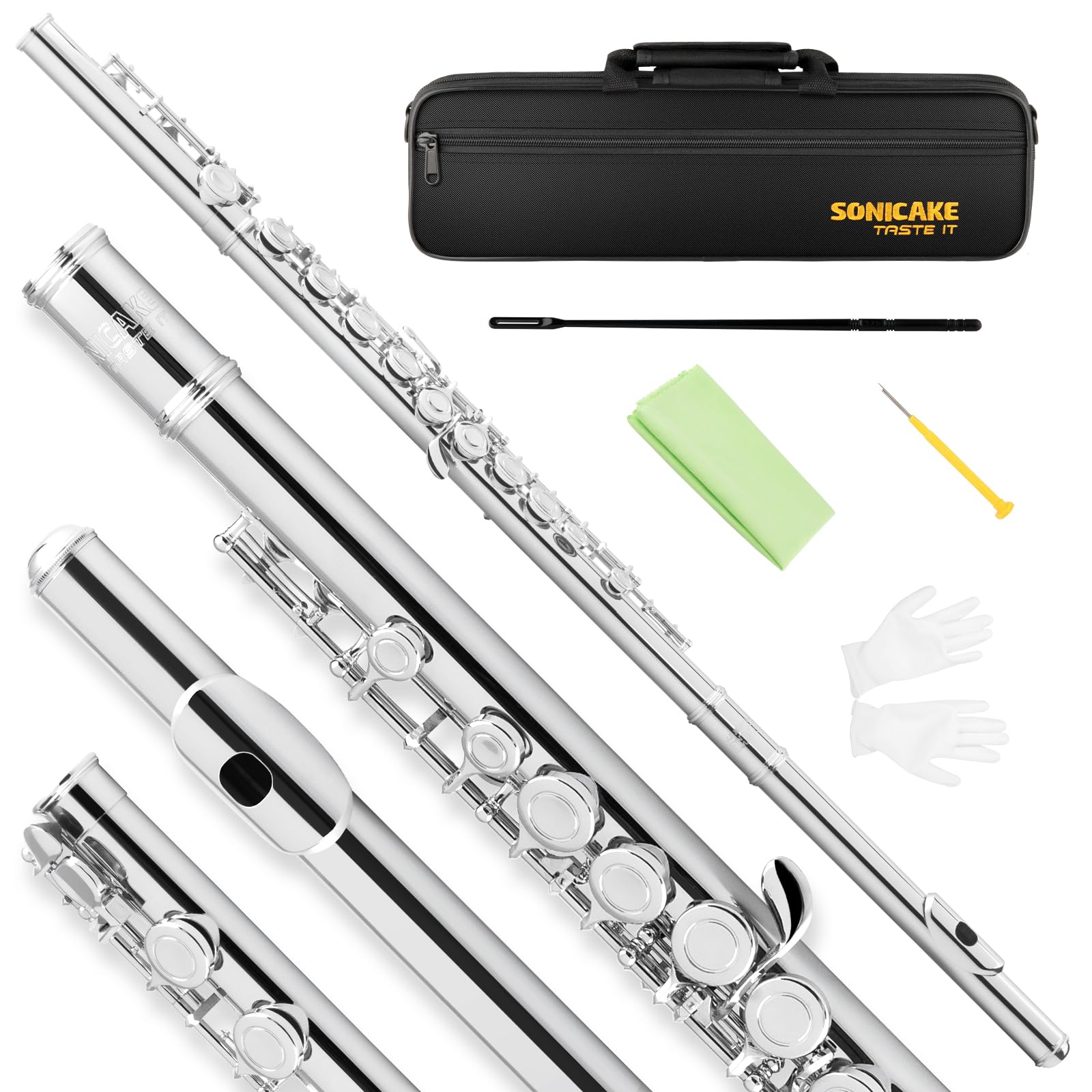 SONICAKE Closed Hole 16 Keys Flute, Silver-plated C Flutes