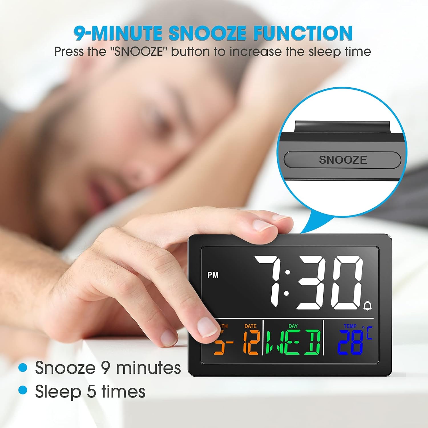 NBPOWER Alarm Clock for Heavy Sleepers, LED Digital Alarm Clock for Bedrooms with Temperature, Snooze, Full Range Brightness Dimmer, USB Charger Desk Small Clock Easy Clock for Kids and Adults