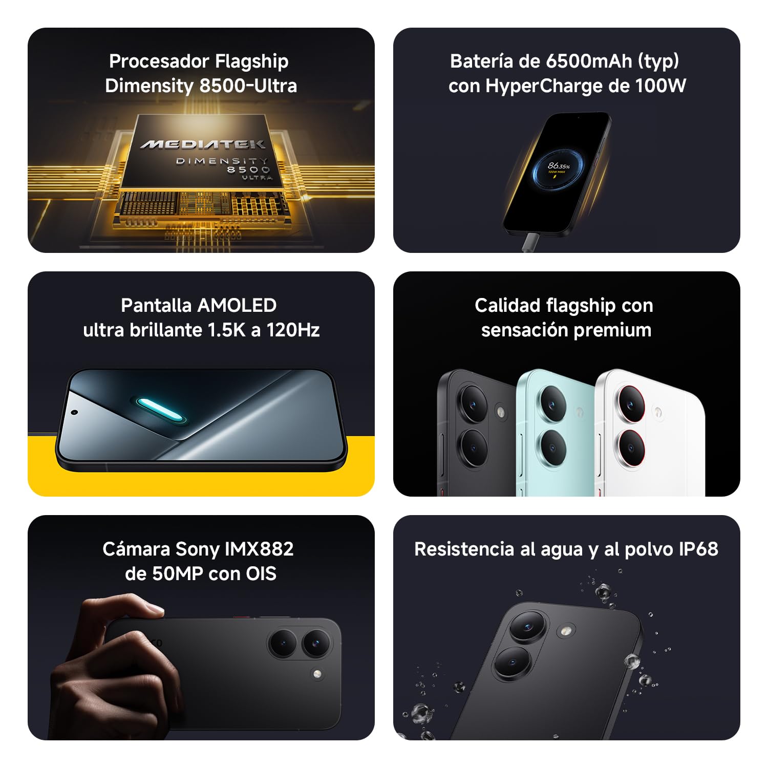 XIAOMI POCO X8 Pro - Smartphone de 8+256GB, Dimensity 8500-Ultra, batería de 6500 mAh, Sensor Sony IMX882 de 50MP con OIS, 1 año de garantía Extra, Cargador no Incluido, Blanco (Versión ES) — view 3