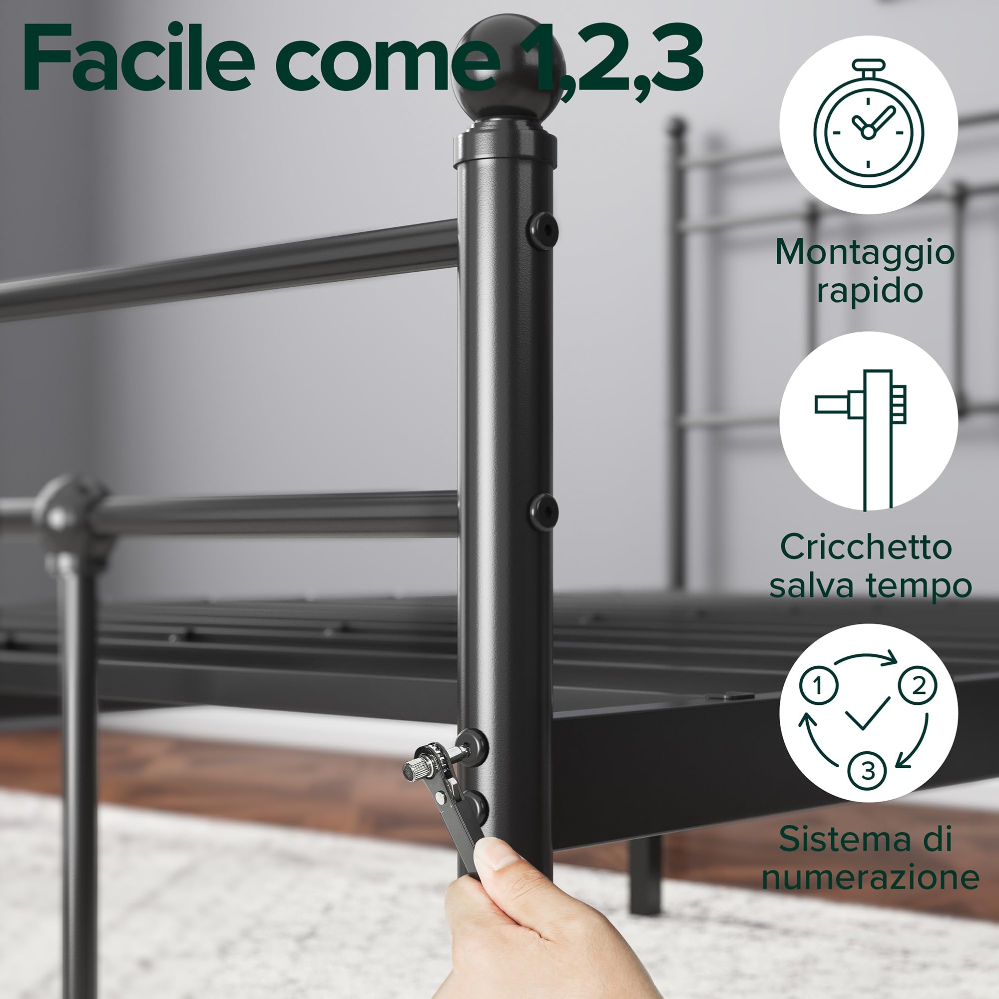 Zinus Nicholas łóżko 80 x 190 cm – 31 cm wysokości – łóżko pojedyncze – metalowa rama łóżka z zagłówkiem i podnóżkiem, kolor czarny