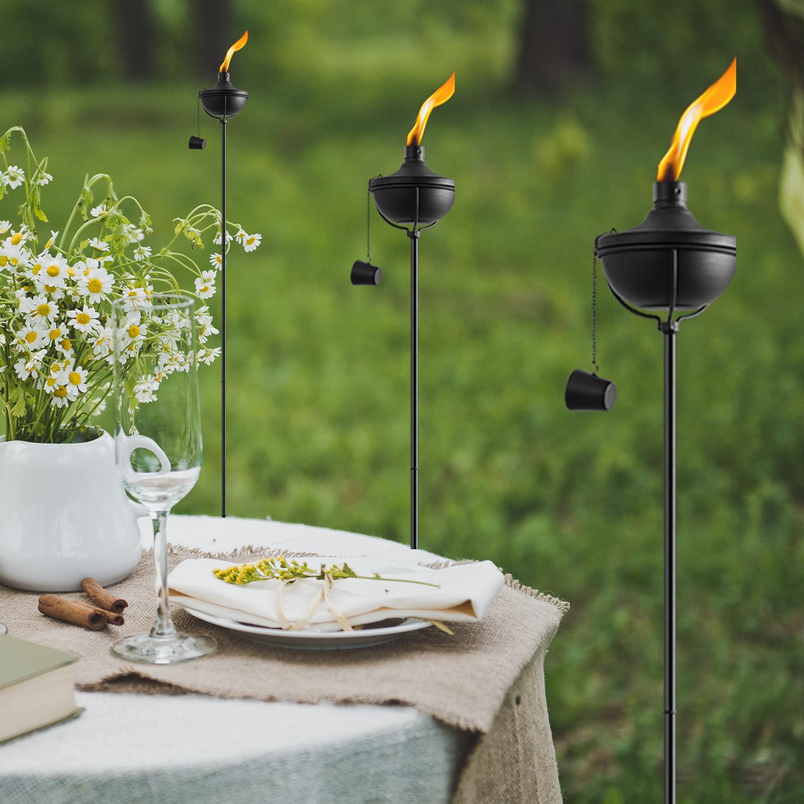 ZSZMFH Gartenfackel für Zuhause, Garten, große Kapazität, 666 ml, Outdoor-Metallfackel, Gartendekoration, 140 cm, verbesserte Citronella-Fackeln mit 3 Zinken, Erdspieß, Tischfackeln für Party,