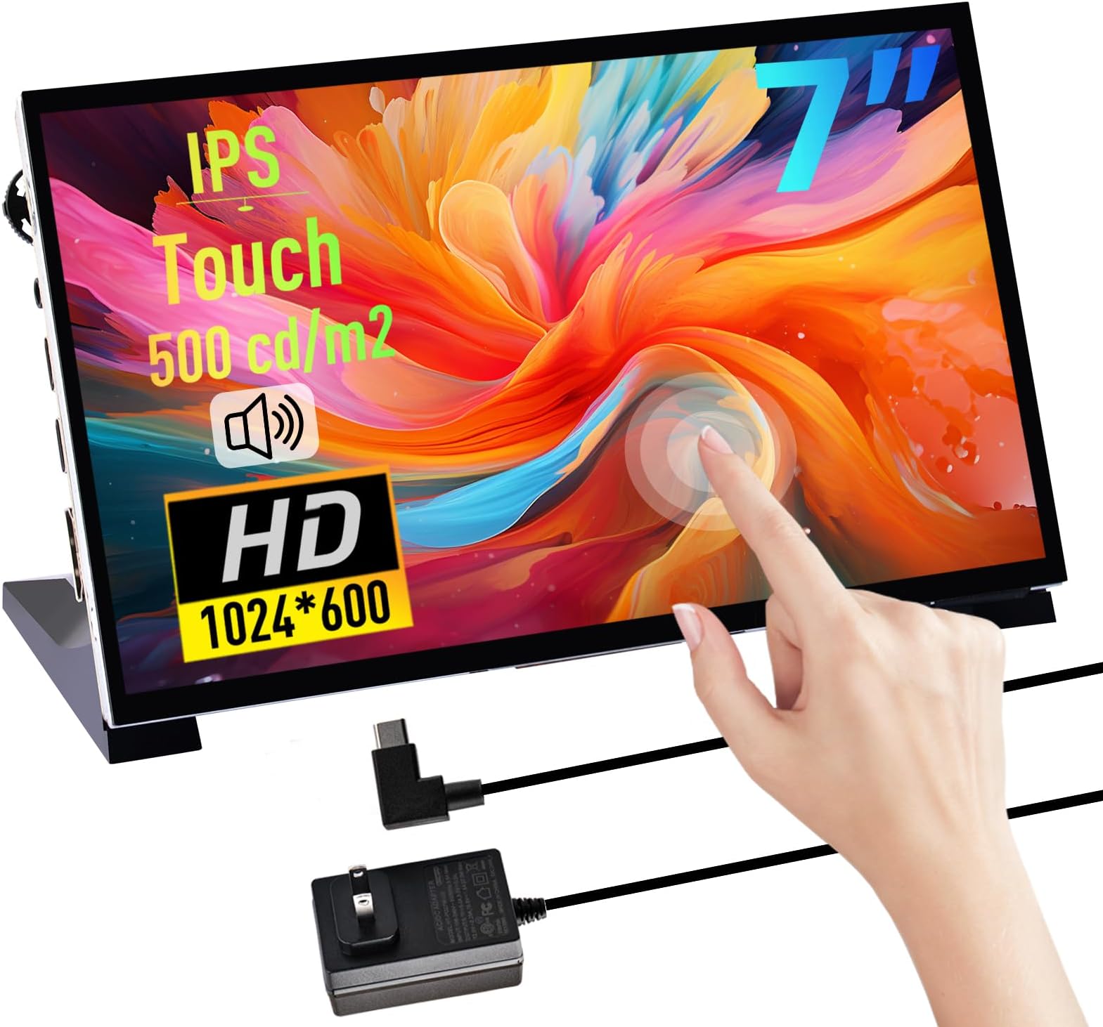 Geeekpi 7 Inch Capacitive Touchscreen For Raspberry Pi, Hdmi Monitor Ips 1024X600 Lcd Display With Dual-Speaker Pi 5/4B/3B+/3B/B+, Mount Hole To Install Board