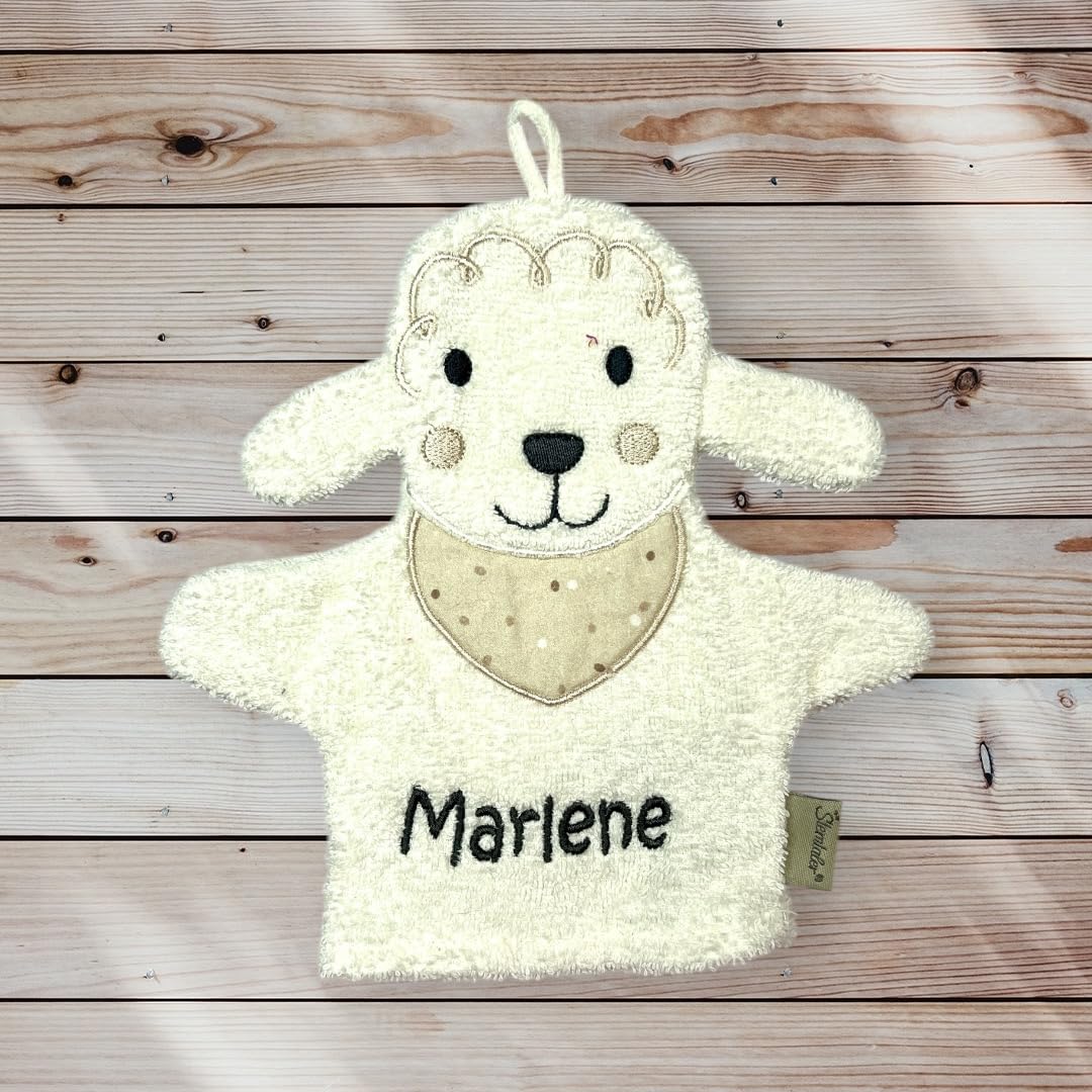 Kapuzenhandtuch mit Spiel-Waschhandschuh von Sterntaler, personalisiert, Geschenk-Set (beige) Schaf Flocke