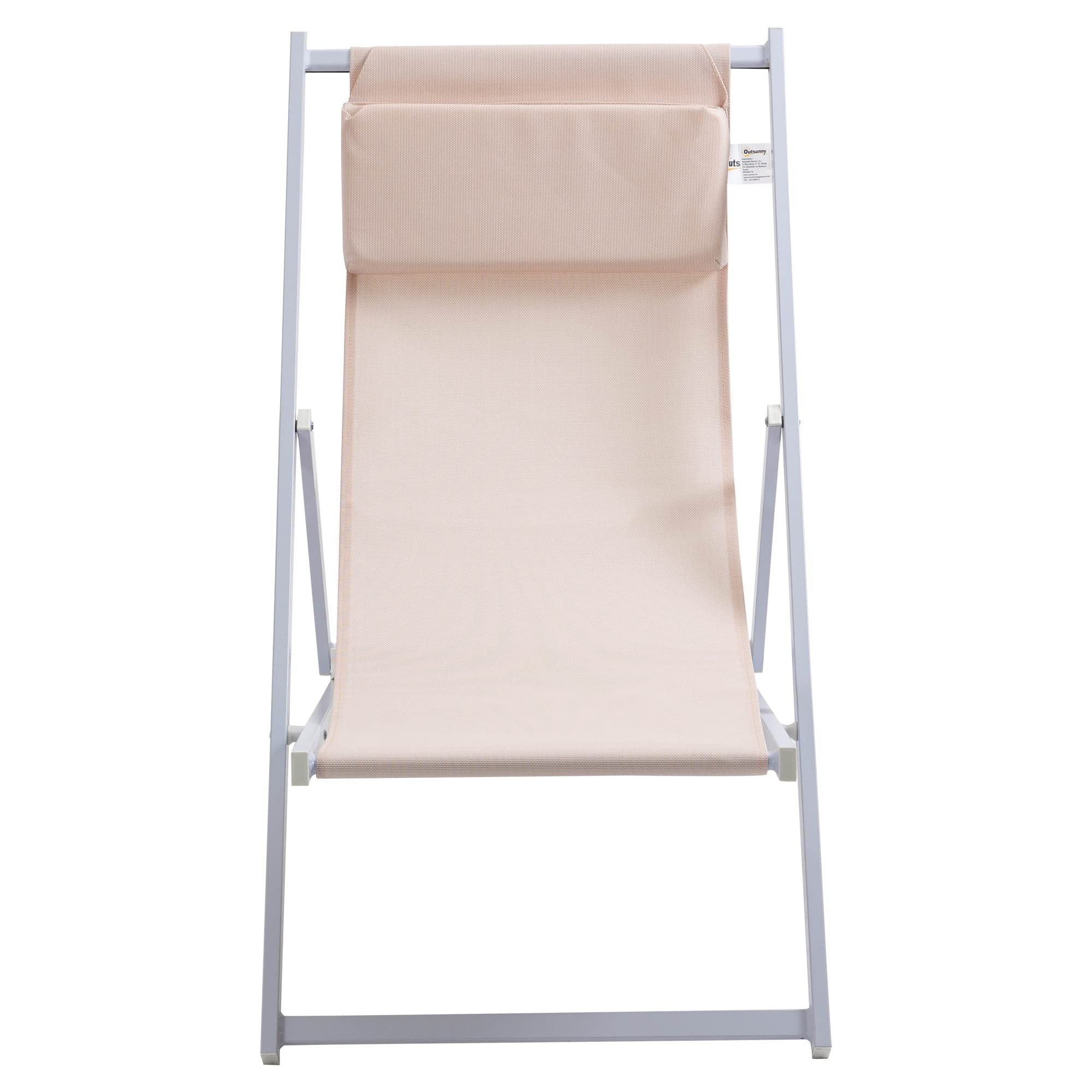 Outsunny Conjunto de 2 Tumbonas Plegables con Respaldo Regulable en 5 Posiciones y Reposacabezas Acolchado Incorporado 58x96,5x91,5 cm Beige