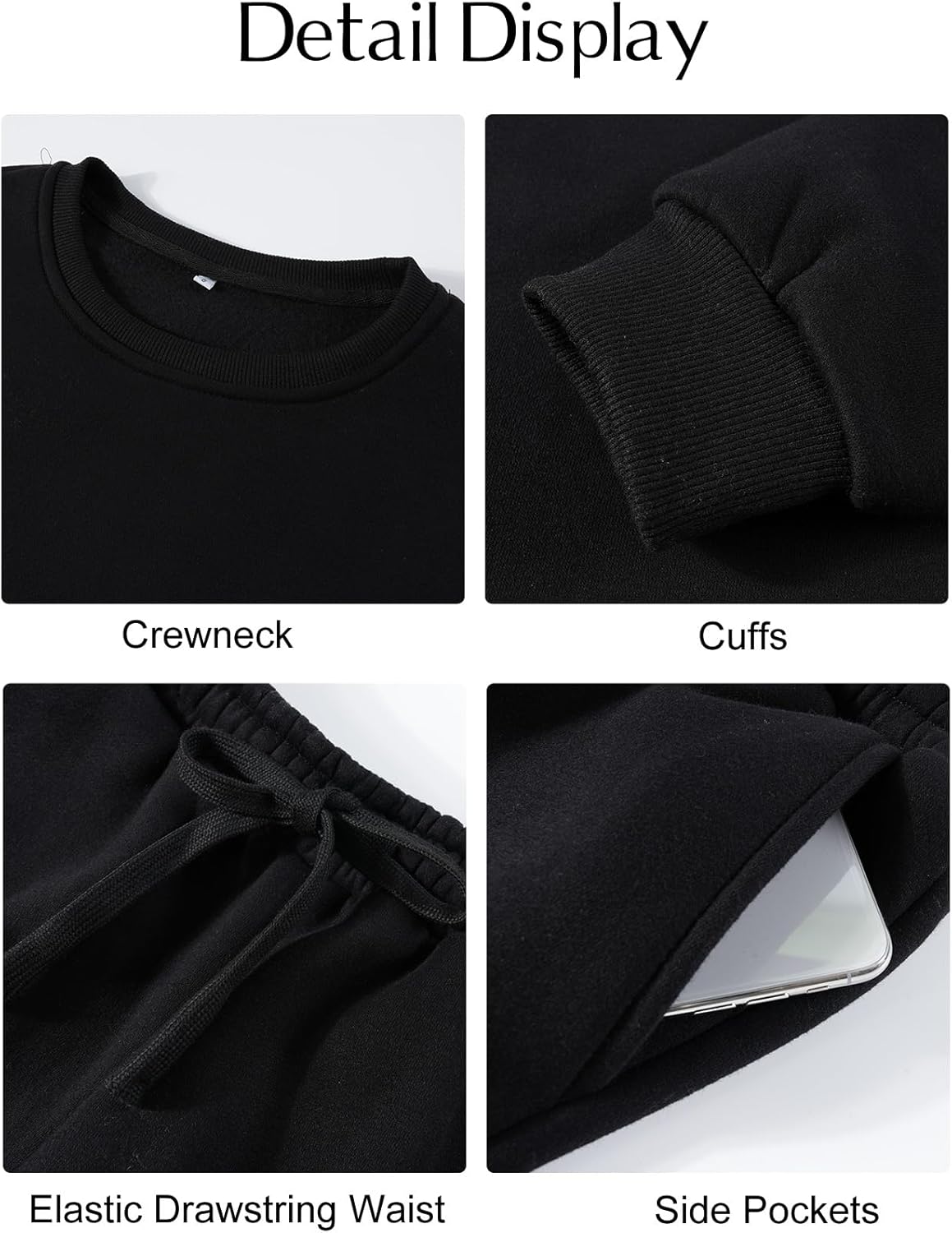 COZYPOIN Womens Fleece 2 Piece Outfits Sweatsuit Crewneck Pullover Sweatshirt Wide Leg Joggers Pants Tracksuit Lounge Set - Image 6