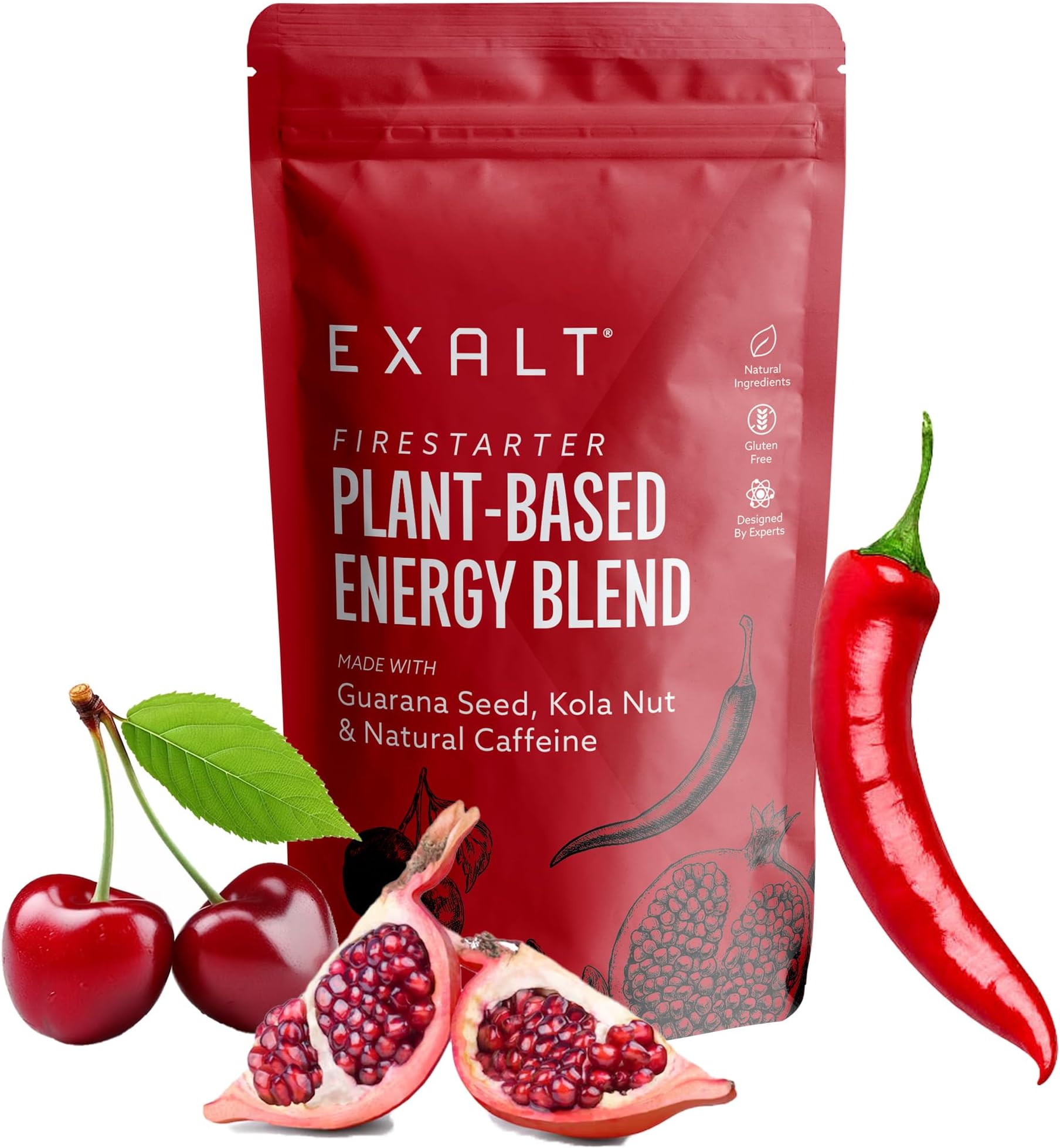 Firestarter - Daily Energy & Pre Workout Complex with 100% Natural Ingredients - 150mg Natural Caffeine from Kola Nut, Guarana & Coffee Extract - Cherry & Pomegranate & Chilli - 125g