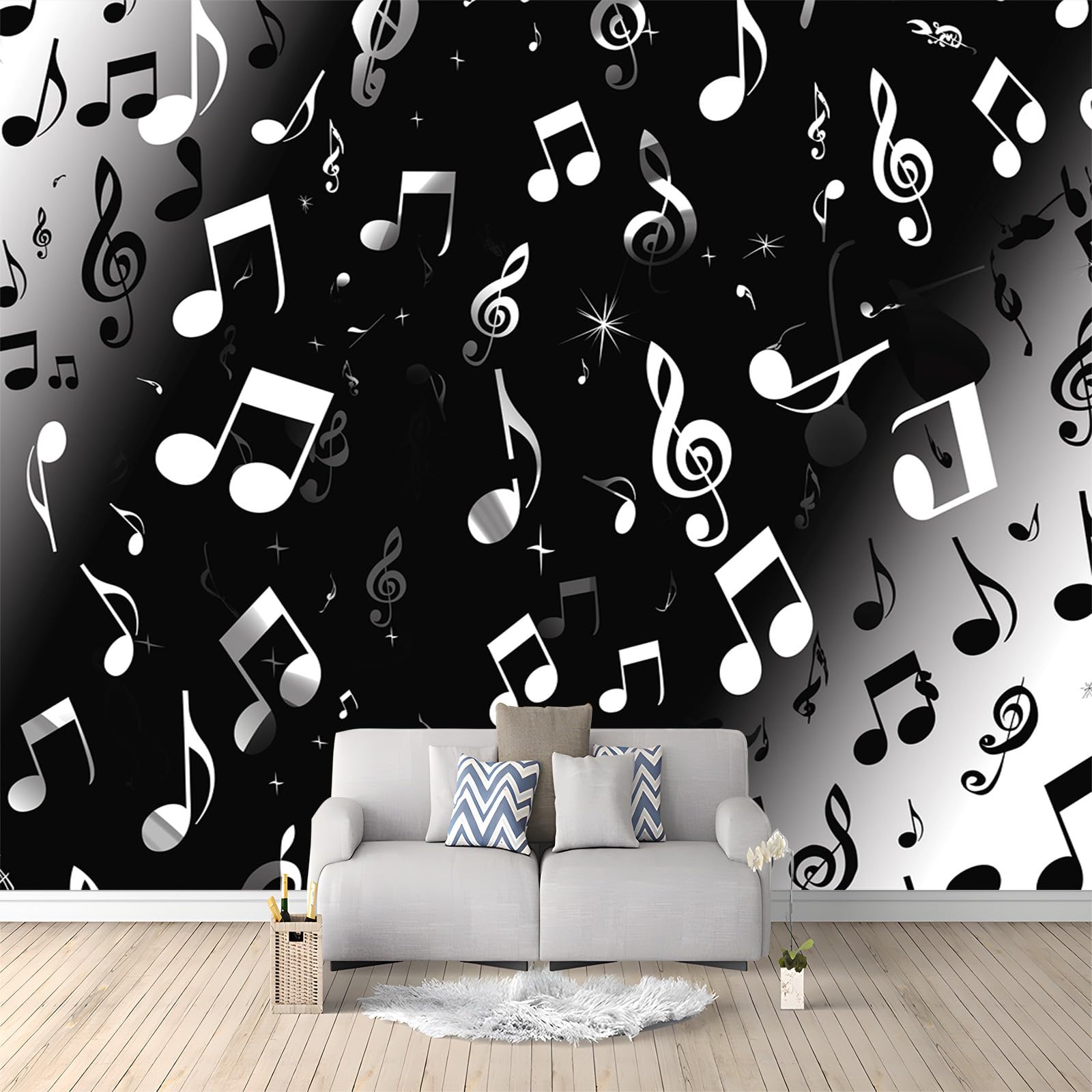 Papier peint panoramique notes de musique 3D de 300x210 cm pour la decoration murale de salon