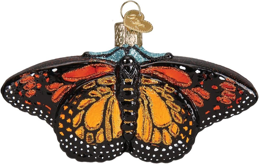 Old World Christmas Monarch Butterfly Glass Blown Ornament for Christmas Tree, Handcrafted Holiday Decoration, Insect Collection