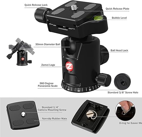 Miniatura 8 de Zomei Camera Tripod Portable Magnesium Aluminium Monopod 4 Section Overhead Professional Tripod with Ball Head Quick Release Plate for C-anon