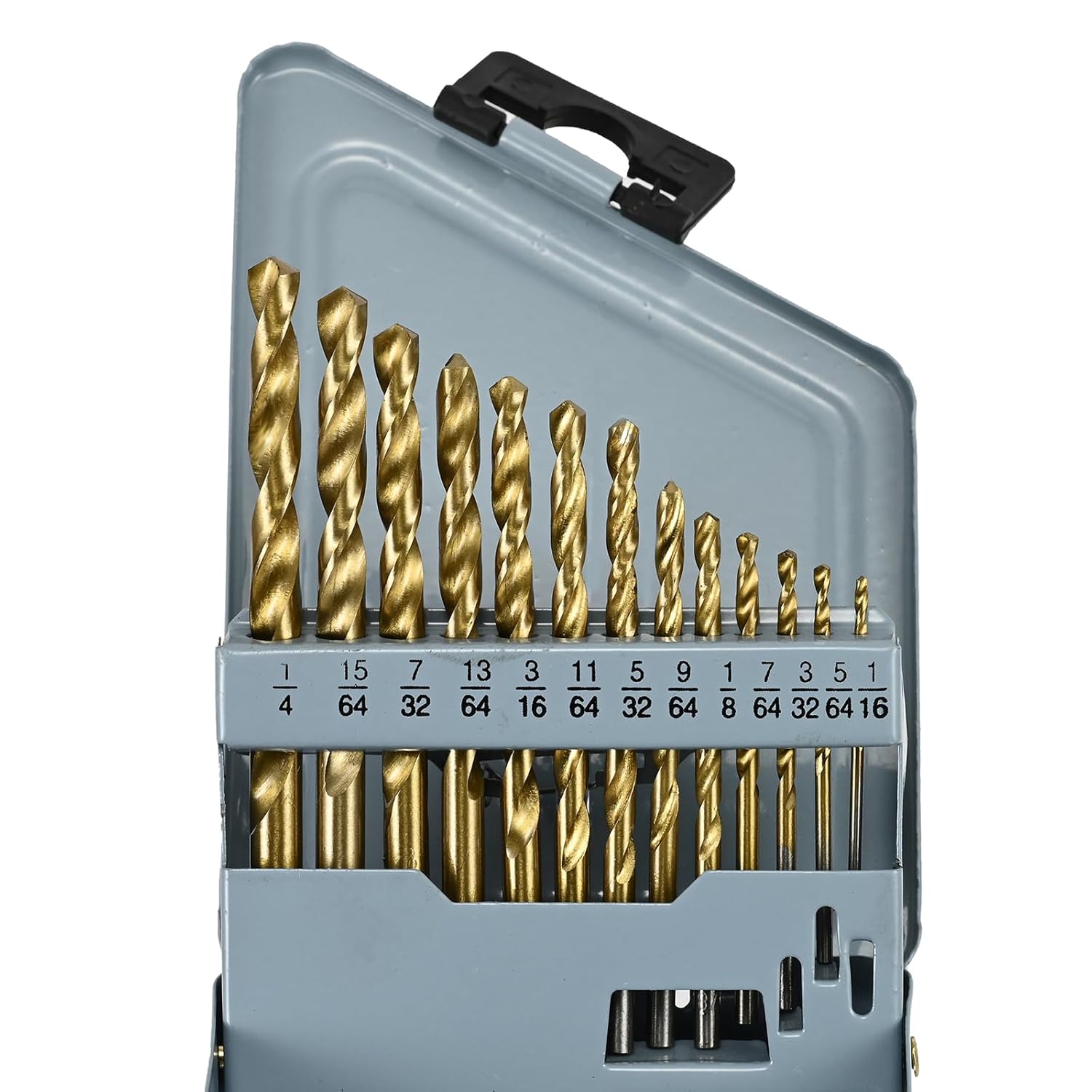 Drill Bit Set, 13Pcs 1/16-1/4 inch Titanium Coating High-Speed Steel Metal Drill Bits Kit with Round Shank for Cast Iron, Hardened Metal, Stainless Steel, Plastic and Wood