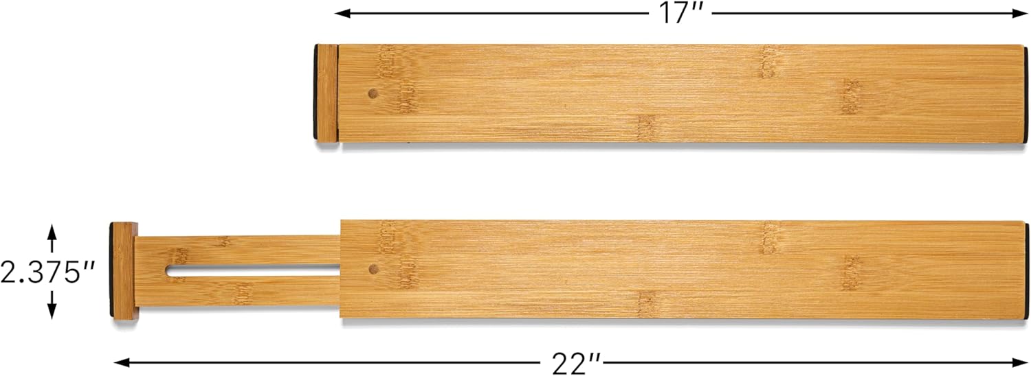Bamboo Drawer Dividers Organizers 18-21.75 IN - Kitchen Drawer Organizer with Spring Loaded, Expandable Drawer Organization Separators for Kitchen, Bathroom - Pack of 4