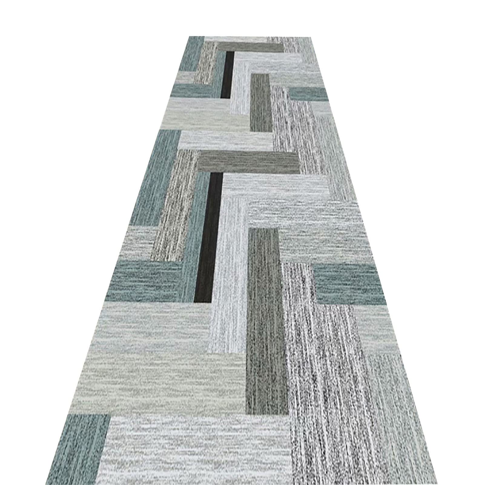 Tapis de couloir géométrique gris doux moderne et lavable