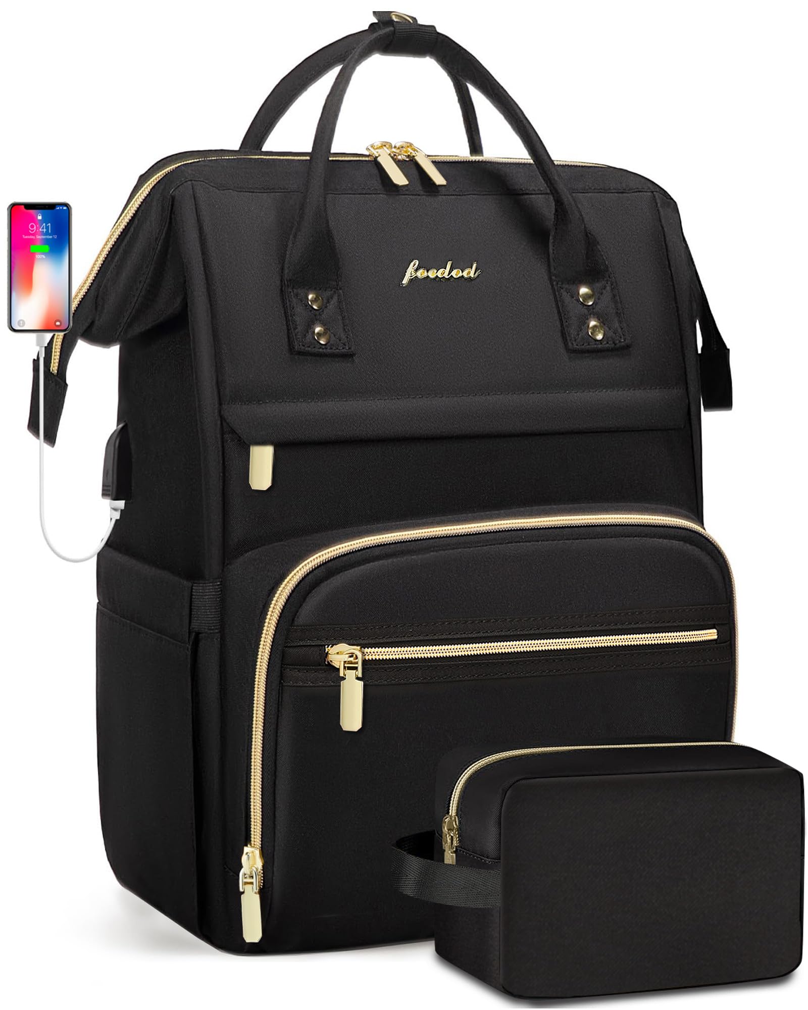 Focdod Backpack for Women 15.6 Inch Laptop Backpack Work Business Backpacks Purse Waterproof Computer College Backpacks Nurse Bag Backbag 2 Sets