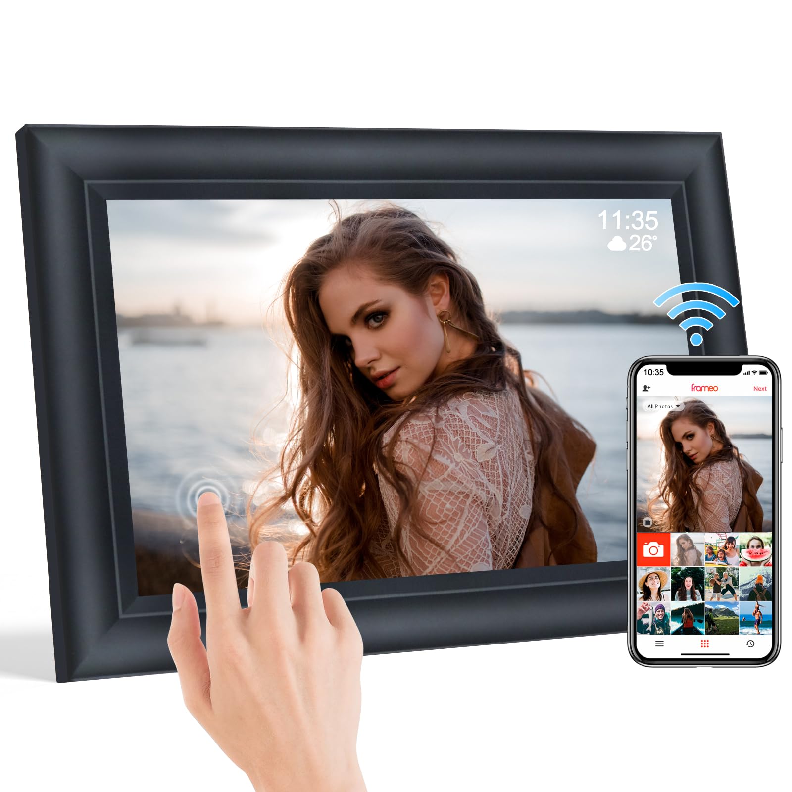 TSITSC 10,1 Zoll WiFi Digitaler Bilderrahmen, 1280x800 HD IPS Touchscreen Elektronischer FotoRahmen mit 32GB Speicher, Auto-Rotate, Fotos/Videos sofort über Frameo APP Teilen