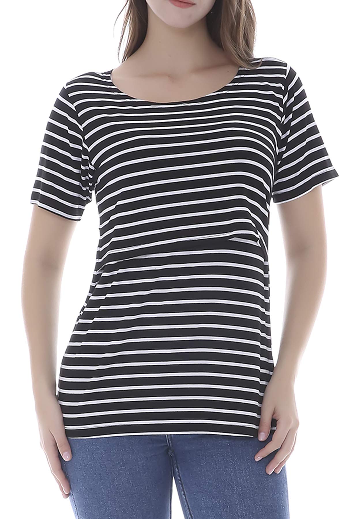 SmallshowNursing Tops Women’s Maternity Short Sleeve Shirts Maternity Breastfeeding Clothes