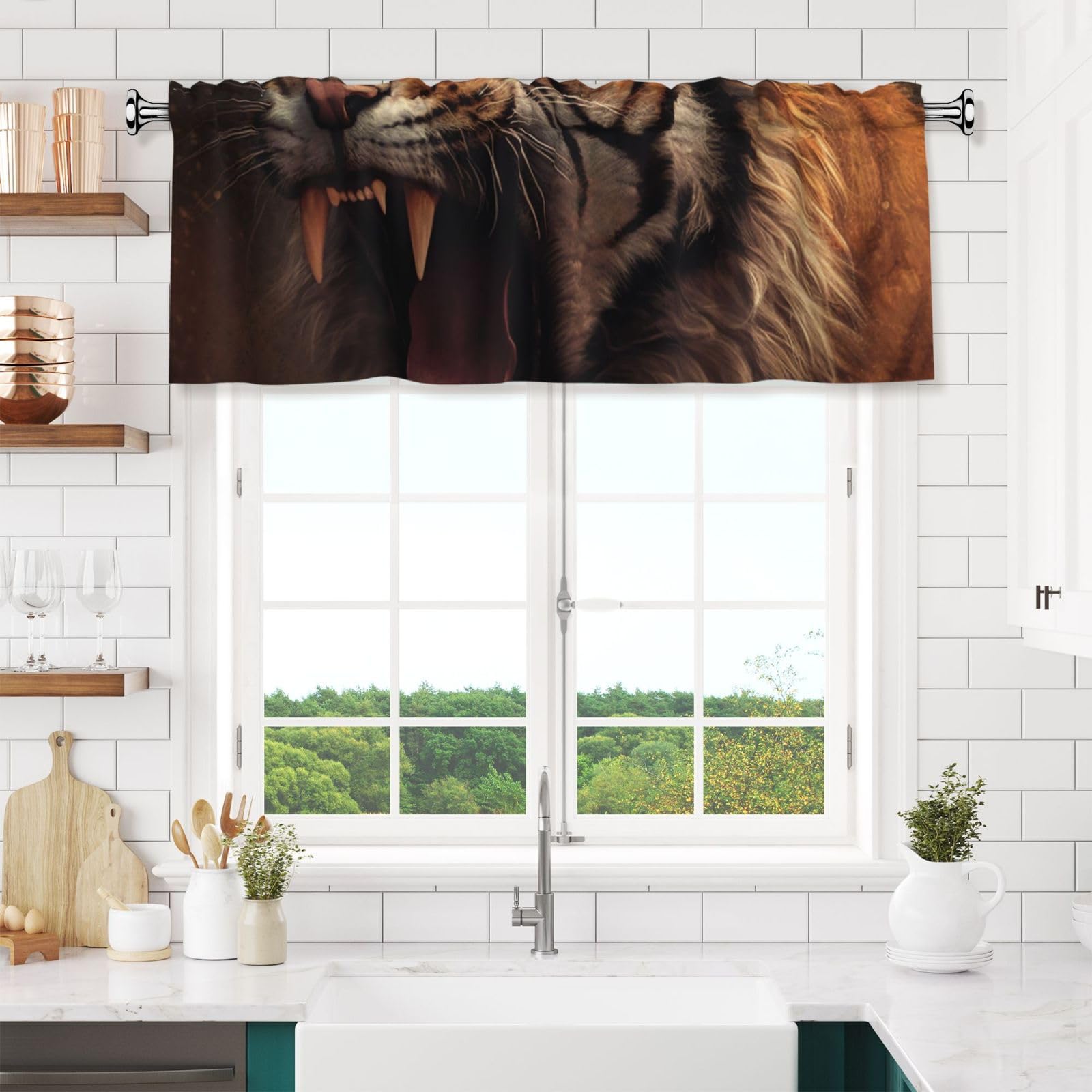 Anceky Valances Curtain for Kitchen Angry Tiger Window Valance Bedroom Curtain Topper Valance Spring Window Valance Curtains Rod Pocket 54x18 Inch